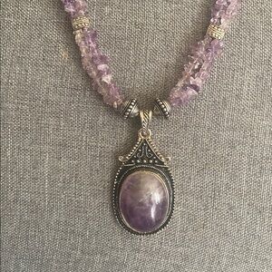 Vintage 90s Artisan Made Tibetan Silver Purple Stone Necklace
